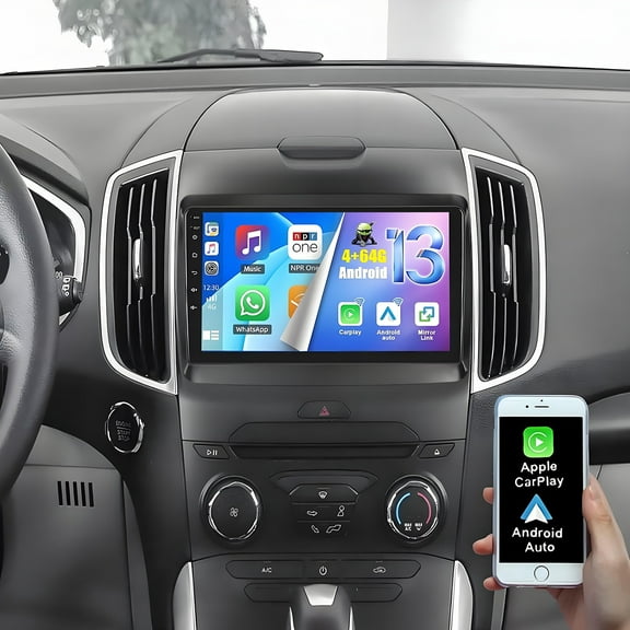 Eforcase 4+64G Car Radio Stereo for Ford Edge 2015-2018 with Wireless CarPlay Andriod Auto 9" Touchscreen Aftermarket Radio Android 14 with Bluetooth GPS Navigation WiFi FM RDS Radio HD Backup Camera