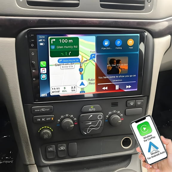 Eforcase 4+64G Car Radio for Volvo S80 2004-2008 with Wireless Carplay Android Auto, 9" Android 13 IPS Touch Screen, Bluetooth, GPS Navi, WiFi, SWC, DSP Car Play Screen + Camera