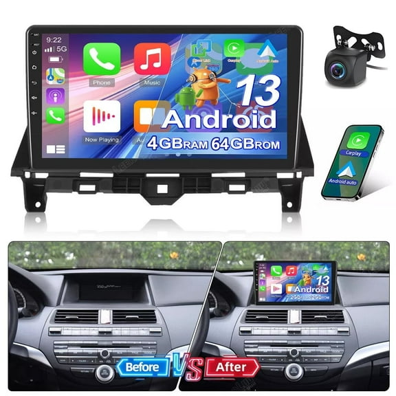 Eforcase 4G+64G Android 13 Car Radio Stereo for Honda Accord 2008-2013 Wireless CarPlay Android Auto, 10.1 Inch HD Touchscreen Head Unit with GPS WiFi BT Camera Mic
