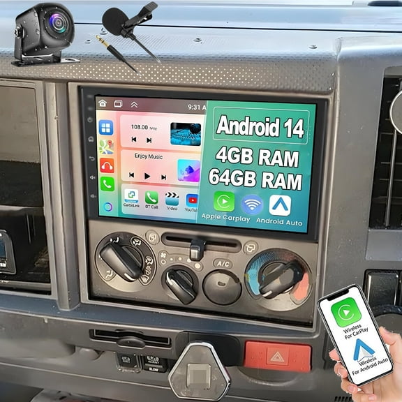 Eforcase 4G+64G Car Radio for Isuzu N Series (NNR NPR NPS NQR), Android 14 Touch Screen support Carplay/Android Auto/EQ Audio/SWC + AHD Backup Camera