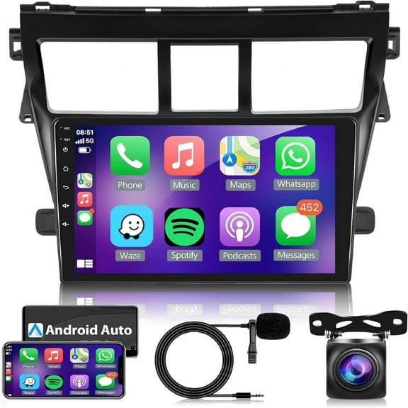 Eforcase 9" Android 13 Car Stereo Radio for Toyota Yaris 2007-2012 with Wireless Apple Carplay and Android Auto, Car Navigation with GPS/WiFi with AHD Camera, 2+32G