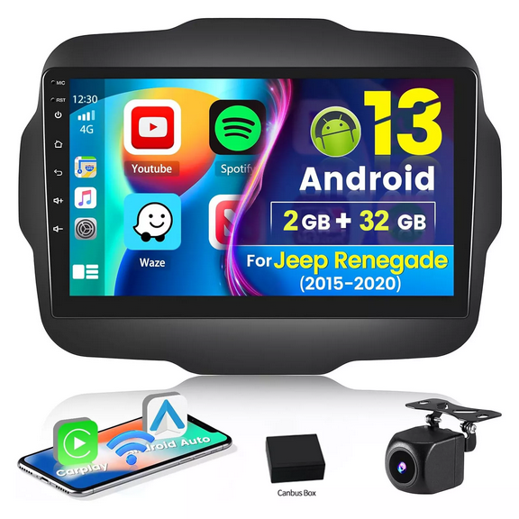 Eforcase 9" Car Stereo Radio with Carplay Android Auto for Jeep Renegade 2015-2020, Android 13.0 Touch Screen Support WiFi GPS FM/RDS/SWC Bluetooth with AHD Camera