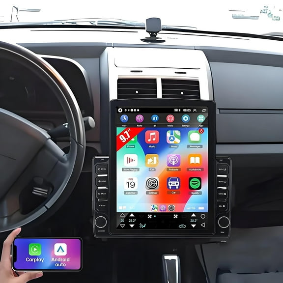 Eforcase Android 13 Car Radio for Dodge Jeep Chrysler, 9.7 inch Touch Screen with Carplay Android Auto GPS Navigation Split Screen Build-in Carplay & Android Auto Player