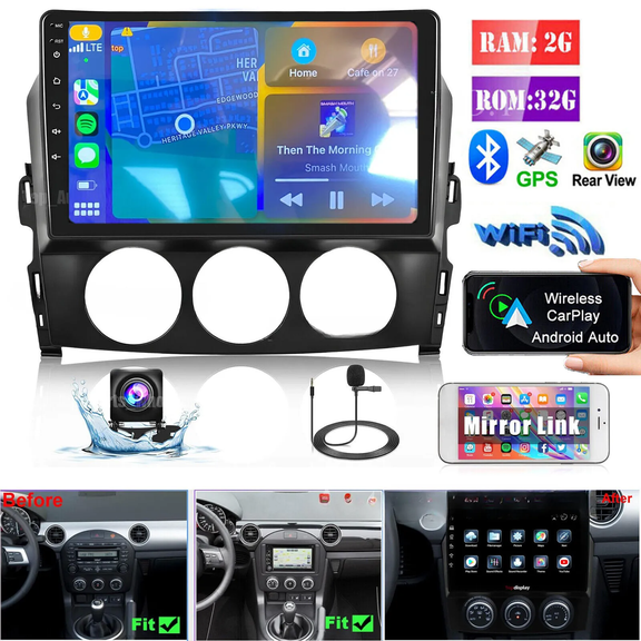 Eforcase Android 13 Car Stereo Radio for Mazda MX-5 2006-2021, 9" Touch Screen Built-in Wireless CarPlay with Android Auto GPS Navigation Support Mirror Link Bluetooth HiFi WiFi RDS