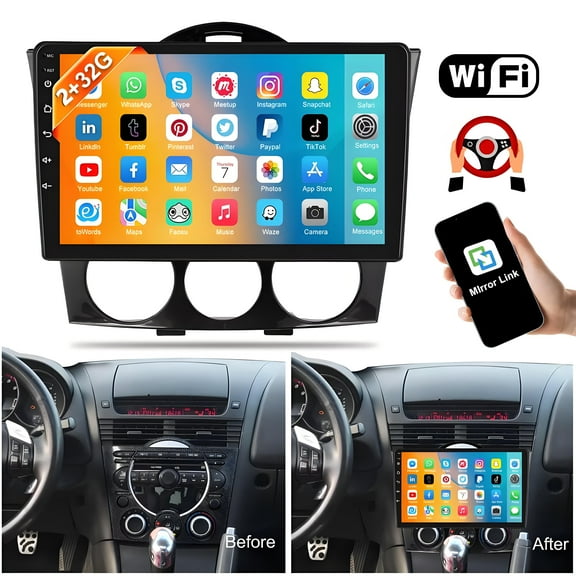 Eforcase Android Car Radio for Mazda RX-8 2003-2008 with Wireless Carplay and Android Auto - 9 Inch Touchscreen Car Stereo + AHD Backup Camera