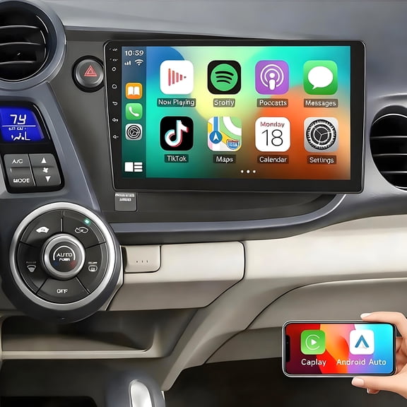 Eforcase Android Car Stereo for Honda Insight 2009-2014 with Wireless Carplay Android Auto GPS Navigation, 9in Double Din Car Radio with Bluetooth Wifi FM/DRS Mirror Link + AHD Backup Camera 2+64GB