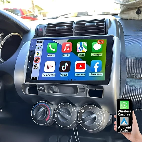 Eforcase Android Car Stereo for Honda Jazz GD 2002-2008, 9 Inch IPS HD Touch Screen Car Radio with Wireless CarPlay Android Auto, WiFi GPS FM/SWC Bluetooth 1080P Backup Camera