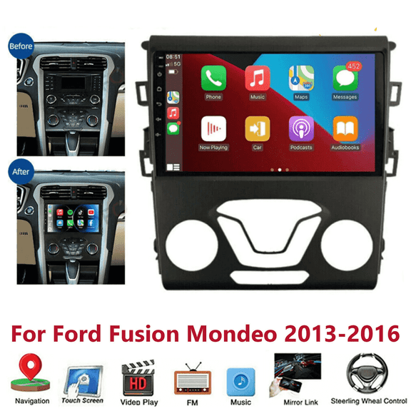 Eforcase Car Radio for Ford Fusion 2013-2016 9 Inch Touch Screen Wireless Carplay Android Auto Music Player Bluetooth GPS Navigation WiFi/FM/RDS/SWC Radio