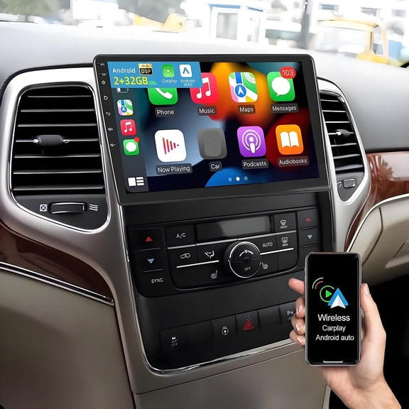 Eforcase Car Radio for Chrysler Dodge Jeep Wrangler Grand Cherokee, 10 Inch Car Stereo Built-in Wireless Carplay Android Auto,GPS Navigation with Back-up Camera