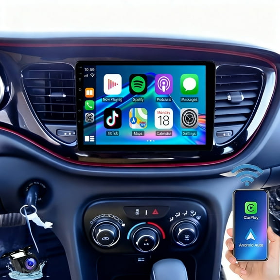 Eforcase Car Radio for Dodge Dart 2012-2016 with Wireless Carplay Android Auto, Android 9 Inch Touch Screen Car Stereo Support GPS Navi Bluetooth WiFi Mirror Link FM SWC Rear View Camera
