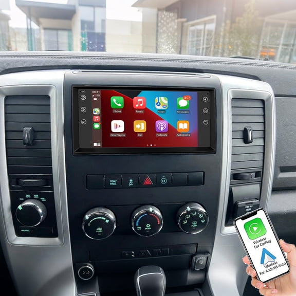 Eforcase Car Radio Stereo for RAM 1500 2500 3500 2009-2012, Android Head Unit with Wireless CarPlay & Android Auto/7 Inch Touch Screen/Backup Camera/Mirroring/Wi-Fi/Bluetooth/FM/SWC