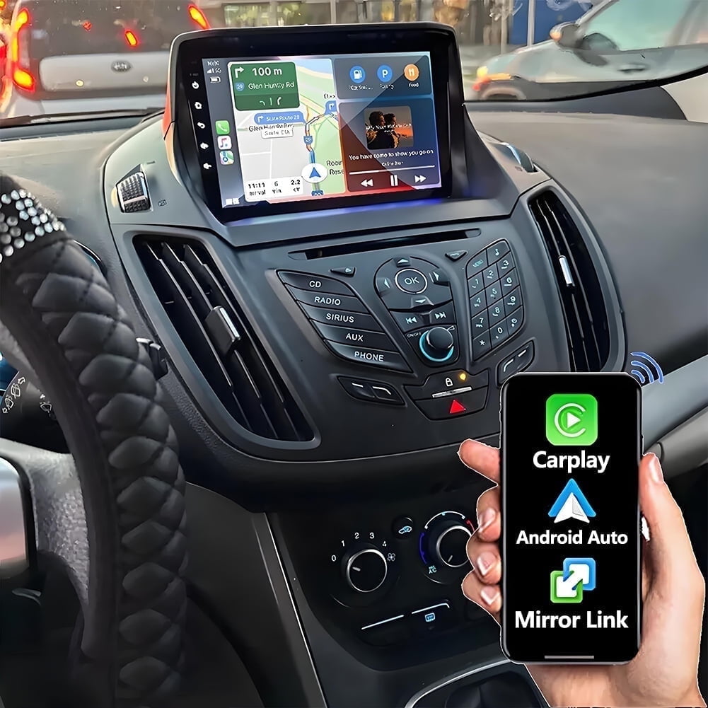 Eforcase Car Stereo for Ford Escape 2013-2017, Double Din Android Radio with Wireless Apple CarPlay, 9" Touchscreen Stereo with WiFi, GPS, RDS/FM Radio, Bluetooth + Backup Camera