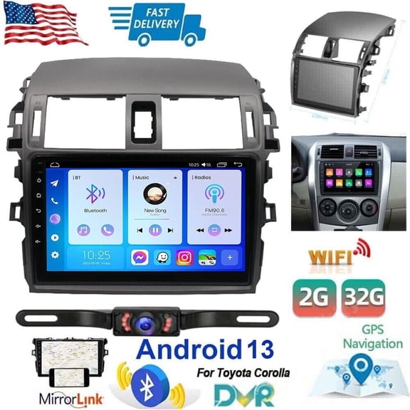 Eforcase Car Stereo Radio for Toyota Corolla 2007-2013, 9 inch IPS Touch Screen Car Player Support Wireless Carplay Android Auto, Android 13 WiFi GPS,Bluetooth,FM/RDS/SWC Radio