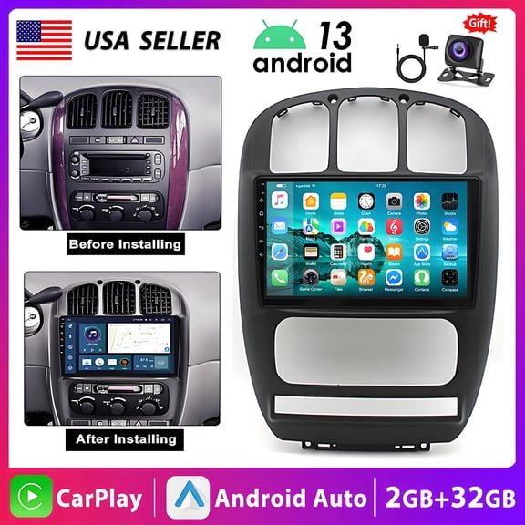Eforcase for Dodge Grand Caravan Chrysler 2001-2007 Wireless Carplay Android Car Stereo Support Wireless Android Auto with WiFi GPS Navigation AHD Backup Camera FM RDS Radio Receiver
