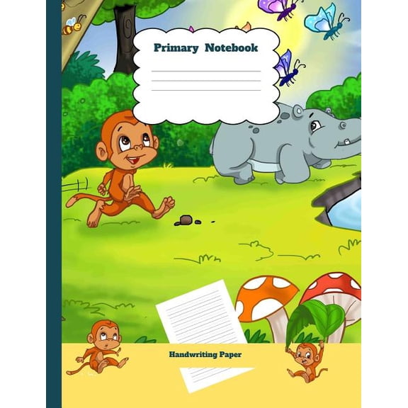Efrat Haddi Handwriting Practice Paper: Primary Notebook Handwriting Paper: Monkey Friends Theme Dashed Mid Line School Exercise Book Plus Sketch Pages for Boys and Girls (Paperback)
