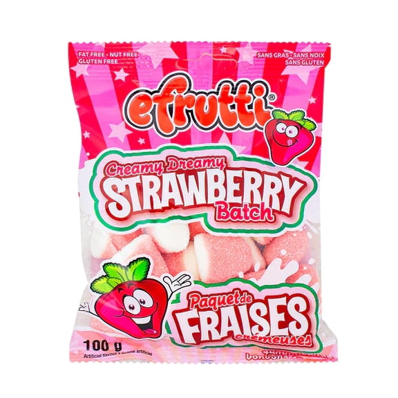 Efrutti Creamy Dreamy Strawberry Batch Gummy Candy, 100g/3.5 oz., Bag