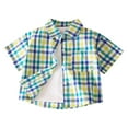 thumbnail image 1 of Efsteb 1-11 Years Boys Checkered T-shirt Summer Fashion Casual Lapel Button Short Sleeve Shirts (Green,4 Years), 1 of 3