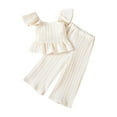 thumbnail image 1 of Efsteb 1-7 Years Toddler Girls Summer Outfit Ruffle Sleeve Crop Tank Top and Pleated Wide Leg Pants Set (Beige,5 Years), 1 of 2