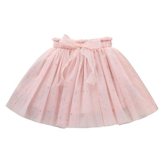 Efsteb 2-12 Years Toddler Girls Tutu Skirt Sequins Girl Short Skirts Princess Birthday Bow Tulle Dress (Pink,7 Years)