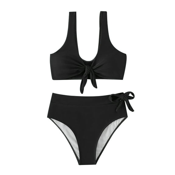 Efsteb 2 Piece High Waisted Bikini Set for Women Bandage V Neck Split Swimsuit Two Piece Bathing Suit (Black,S)
