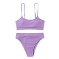 thumbnail image 1 of Efsteb 2 Piece High Waisted Bikini Set for Women Push-Up Padded Two Piece Bathing Suit Solid Color Split Swimsuit Swimwear (Purple,S), 1 of 7