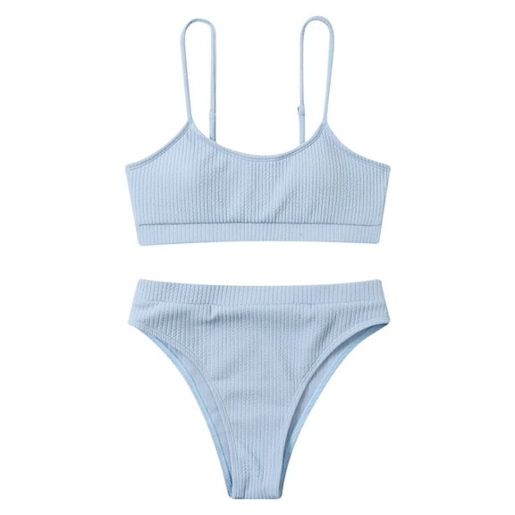 Efsteb 2 Piece High Waisted Bikini Set for Women Push-Up Padded Two Piece Bathing Suit Solid Color Split Swimsuit Swimwear (Sky Blue,S)