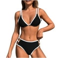 thumbnail image 1 of Efsteb 2 Piece High Waisted Bikini Set for Women V Neck Strap Split Swimsuit Beach Two Piece Bathing Suit (Black,L), 1 of 8