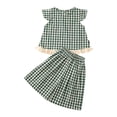thumbnail image 1 of Efsteb 2 Piece Sets for Girls Toddler Kids Summer Outfits Short Flutter Sleeves Tops Wide Leg Pants Plaid Outfits (Green,7 Years), 1 of 9