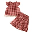 thumbnail image 1 of Efsteb 2 Piece Sets for Girls Toddler Kids Summer Outfits Short Flutter Sleeves Tops Wide Leg Pants Plaid Outfits (Red,6 Years), 1 of 9