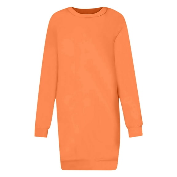 Efsteb 2025 Dresses for Women Trendy Fall Sweatshirt Dresses Plus Size Crew Neck Sweatshirt Dress Long Sleeve Mini Dress (Orange,XXL)