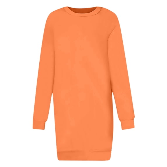 Efsteb 2025 Dresses for Women Trendy Fall Sweatshirt Dresses Plus Size Crew Neck Sweatshirt Dress Long Sleeve Mini Dress (Orange,XXXL)