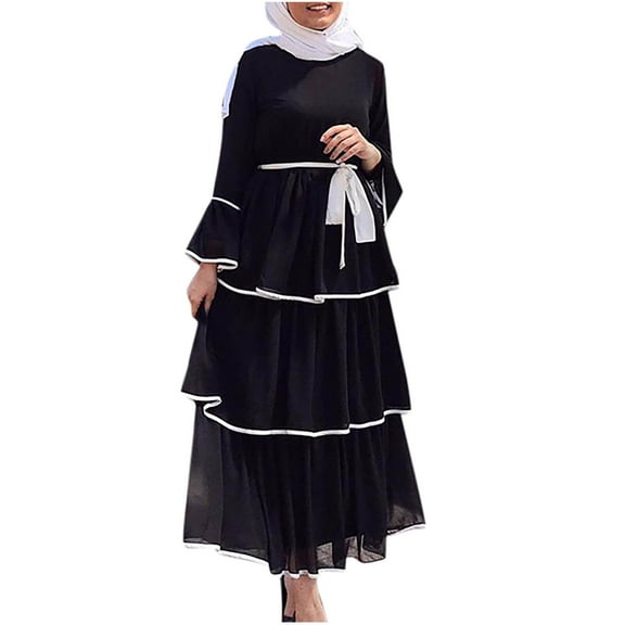 Efsteb 2025 Fall Fashion Elegant Muslim Dresses for Women Long Dress Women Abaya Dress Islamic National Robe (Black,XXXL)