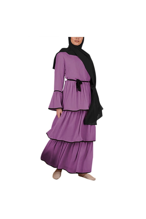 2025 Fall Fashion Elegant Muslim Dresses for Women Long Dress Women Abaya Dress Islamic National Robe (Purple,XXXL)