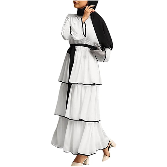 Efsteb 2025 Fall Fashion Elegant Muslim Dresses for Women Long Dress Women Abaya Dress Islamic National Robe (White,XXXL)
