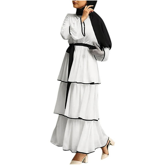 Efsteb 2025 Fall Fashion Elegant Muslim Dresses for Women Long Dress Women Abaya Dress Islamic National Robe (White,XXXL)