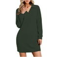 thumbnail image 1 of Efsteb 2025 Fall Fashion Long Sleeve Dress for Women Lapel V Neck Sweatshirt Dress Business Casual Work Dress with Pockets (Army Green,S), 1 of 7