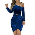 thumbnail image 1 of Efsteb 2025 Fall Fashion Women Dresses One Shoulder Velvet Dresses Slim Fitted Long Sleeve Wrap Bodycon Dress Cocktail Evening Party Dress (Blue,M), 1 of 6