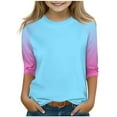 thumbnail image 1 of Efsteb 3/4 Sleeve Shirts for Girls Casual Dressy Round Neck T Tshirt Fashion Patchwork Comfy Tunic Tops (Light Blue,11 Years), 1 of 7