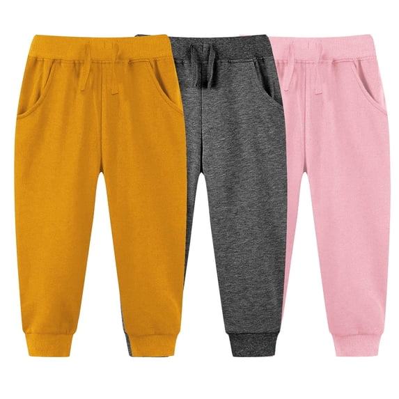 Efsteb 3PC Kids Pants Boys Girls Waistband Drawstring with Pockets Jogger Sweatpants Soft Comfy Sweatpants (Pink,L)