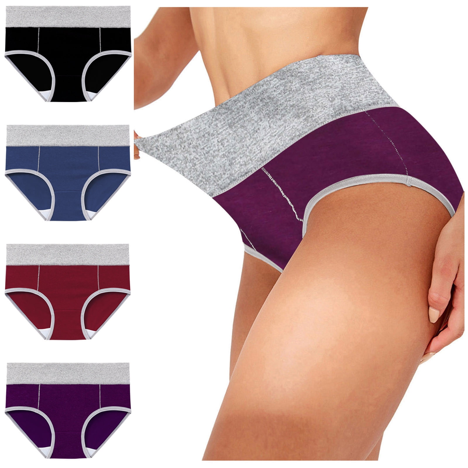 Efsteb 4 Pack High Waisted Underwear for Women Comfortable Solid Color  Patchwork Briefs Breathable Briefs Knickers Panties Underwear Lingerie  Multicolor 