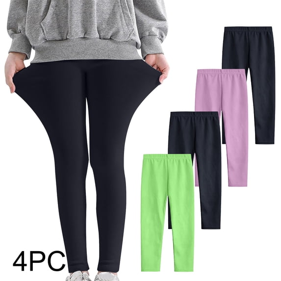 Efsteb 4PC Girls'Leggings Comfortable Stretchy Casual Girls Pants Kids Solid Color Soft Slim Tights Pants (Mint Green,3 Years)