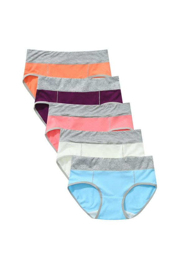 5 Pack Cotton Underwear for Women Briefs Breathable Comfortable Solid Color Patchwork Briefs Knickers Panties Underwear Multicolor