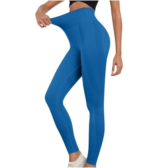 Efsteb Athletic Leggings for Women High Waist Solid Color Fitness Pants for Women Yoga Pants Tight Gym Sports Running Stretch Leggings Trousers Sky Blue L