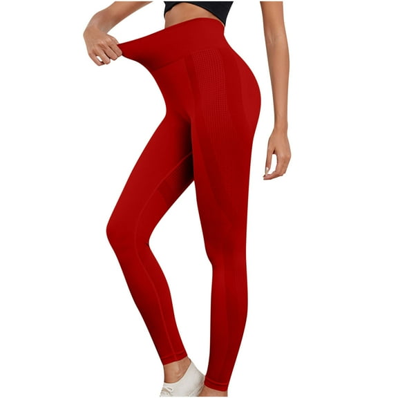 Efsteb Athletic Leggings for Women High Waist Solid Color Fitness Pants for Women Yoga Pants Tight Gym Sports Running Stretch Leggings Trousers Red L