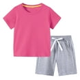 thumbnail image 1 of Efsteb Baby Boy Clothes Newborn Infant Toddler Boys Clothes Sets Short Sleeve Solid Color Tops Solid Color Shorts Casual Suit Pocket (Z03_Hot Pink,2-3 Years), 1 of 4
