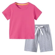 EFSTEB Baby Boy Clothes Newborn Infant Toddler Boys Clothes Sets Short Sleeve Solid Color Tops Solid Color Shorts Casual Suit Pocket (Z03_Hot Pink,18-24 Months)