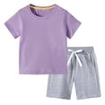thumbnail image 1 of Efsteb Baby Boy Clothes Newborn Infant Toddler Boys Clothes Sets Short Sleeve Solid Color Tops Solid Color Shorts Casual Suit Pocket (Z03_Purple,11-12 Years), 1 of 4