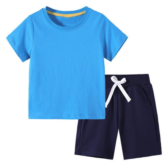 Efsteb Baby Boy Clothes Newborn Infant Toddler Boys Clothes Sets Short Sleeve Solid Color Tops Solid Color Shorts Casual Suit Pocket (Z03_Sky Blue,18-24 Months)