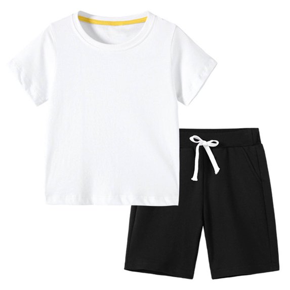 Efsteb Baby Boy Clothes Newborn Infant Toddler Boys Clothes Sets Short Sleeve Solid Color Tops Solid Color Shorts Casual Suit Pocket (Z04_White,5-6 Years)