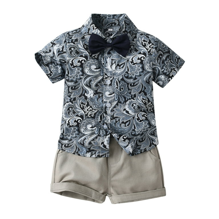 Efsteb Baby Boy Clothes Clearance Summer Kids Infants Toddler Baby Boys Clothes Sets Floral Print Short Sleeve Lapel Shirt Solid Color Shorts Suit Gray 18 24 Months Walmart